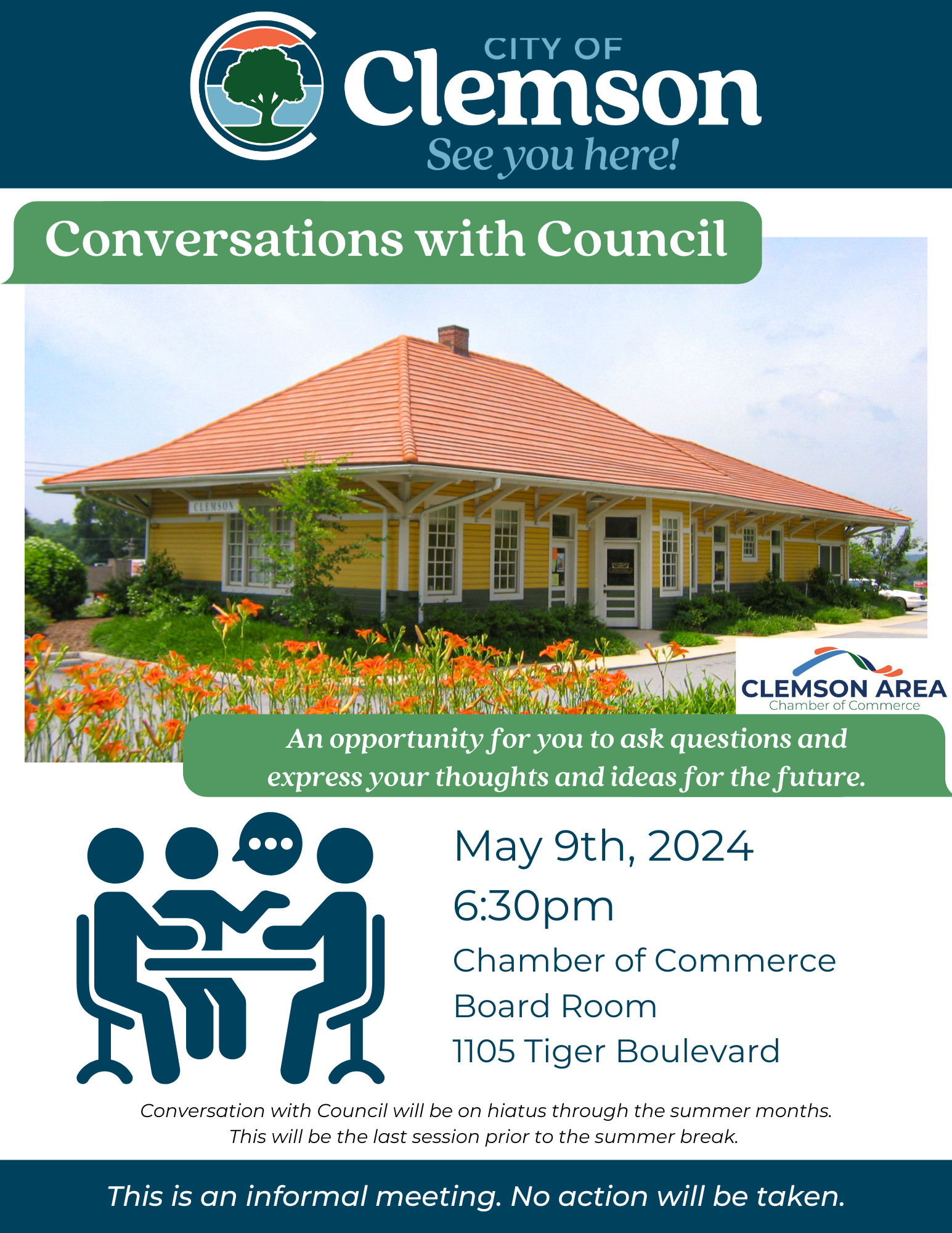 conversation with council May 9th, 2024 6:30pm Chamber of Commerce